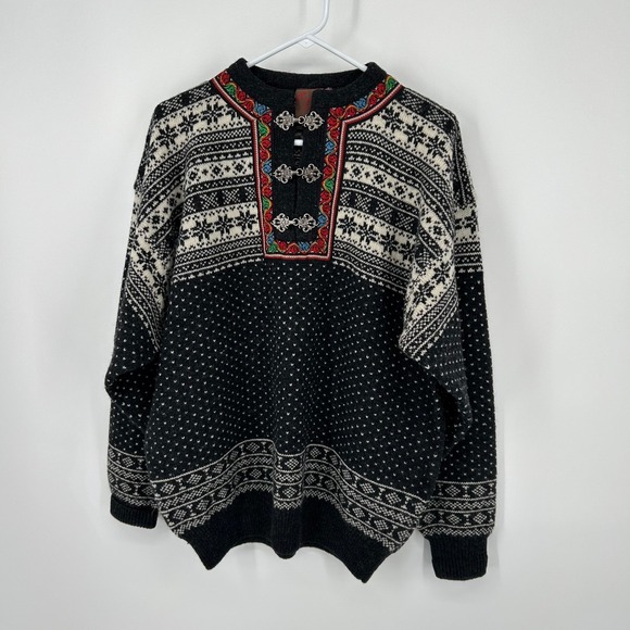 Christiania Sweaters Womens Knit Sweater Nordic Fair Isle Folk Art Size L FLAWED - Picture 6 of 6